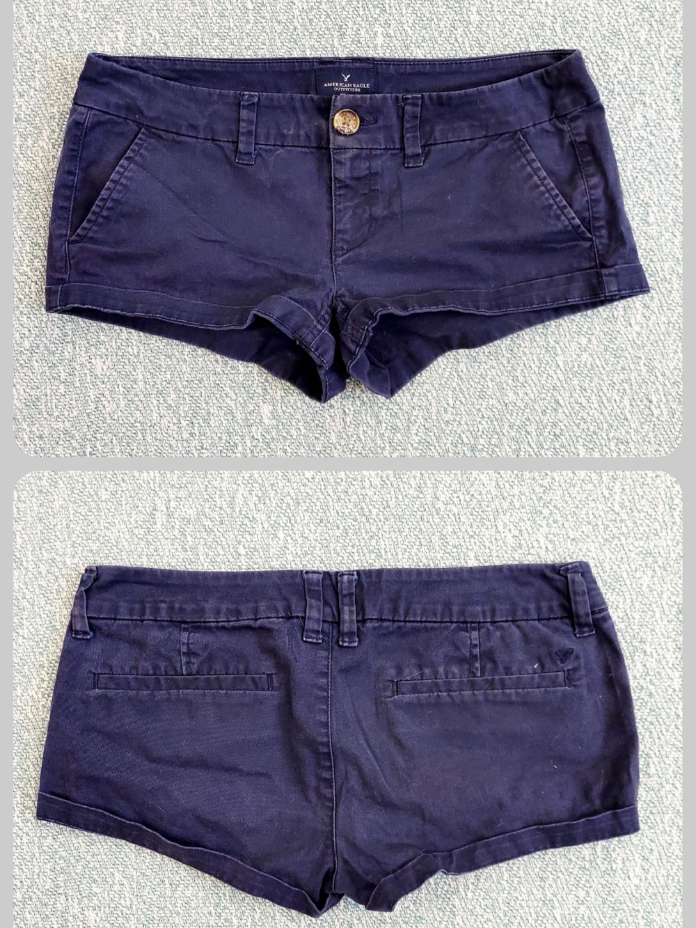 American Eagle Shortie Navy Blue Low-Rise Cotton Blend Shorts, 4